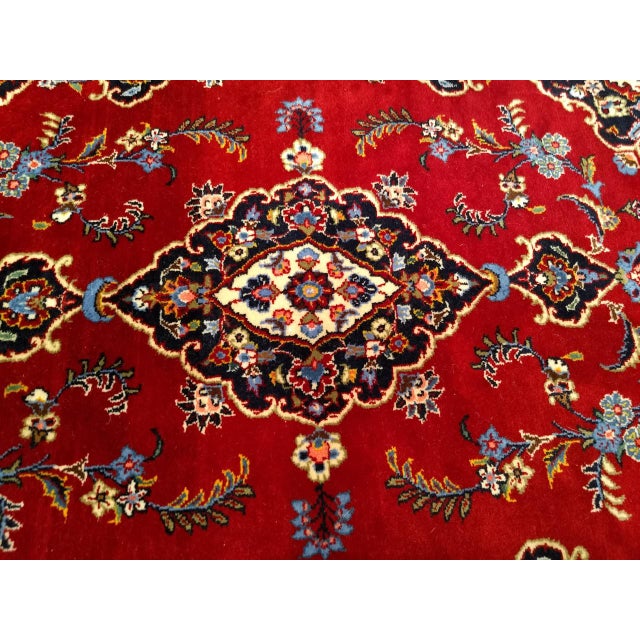 Vintage Persian Kashan Rug, Hand-Knotted Wool, Floral Pattern, Red & Navy, 4x6 For Sale - Image 15 of 17