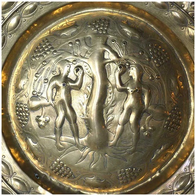 Large Northern European Baroque Adam and Eve Brass Repousse Alms Plate For Sale - Image 4 of 13
