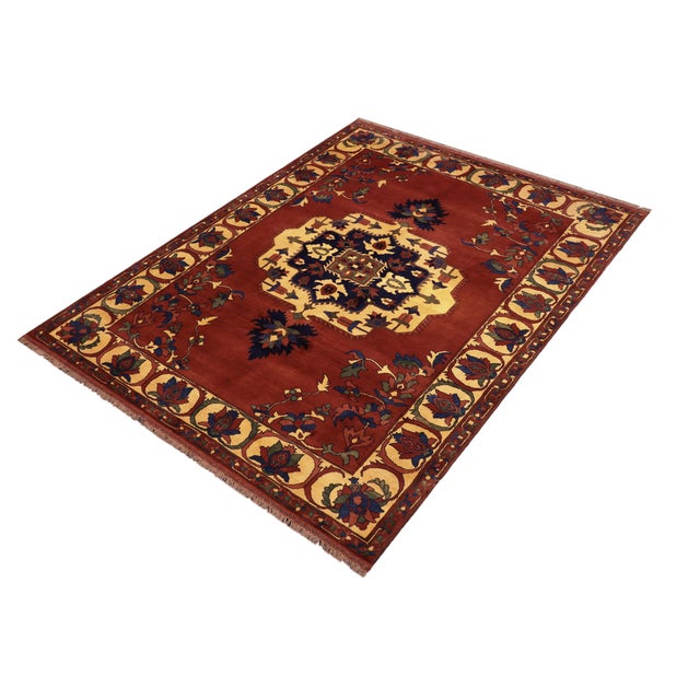 Shabby Chic Tribal Kargahi 1980's Rust/Gold Wool Rug - 7'1'' X 9'10'' For Sale - Image 3 of 10