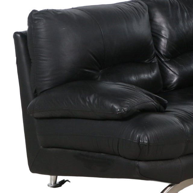 Black Nicoletti Black Modern Leather Loveseat For Sale - Image 8 of 11