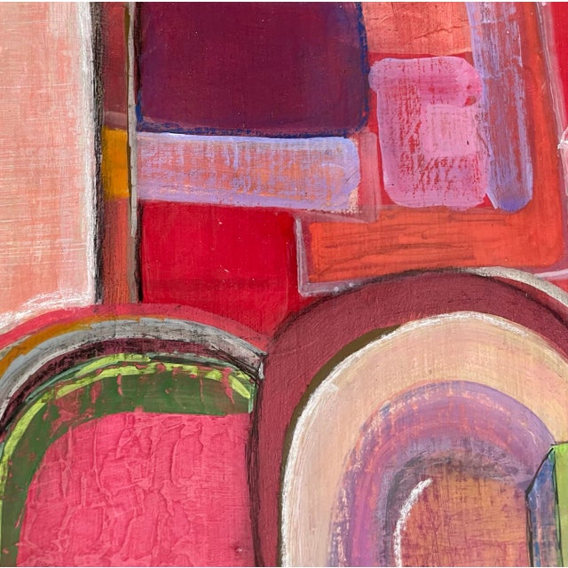 Small Geometric Abstract in Pink and Red, Acrylic on Board For Sale In Raleigh - Image 6 of 12