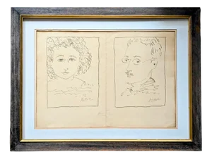Pablo Picasso, Double Portrait, Hand-Signed Lithograph, 1954, Framed