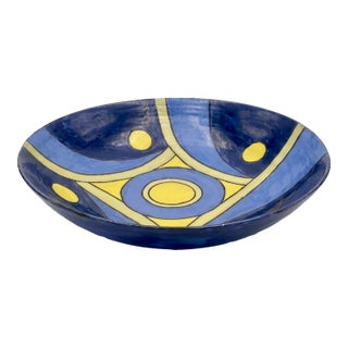 Large 13" Postmodern Geometric Sgraffito Ceramic Centerpiece Bowl by Cindy Walker (2003) For Sale
