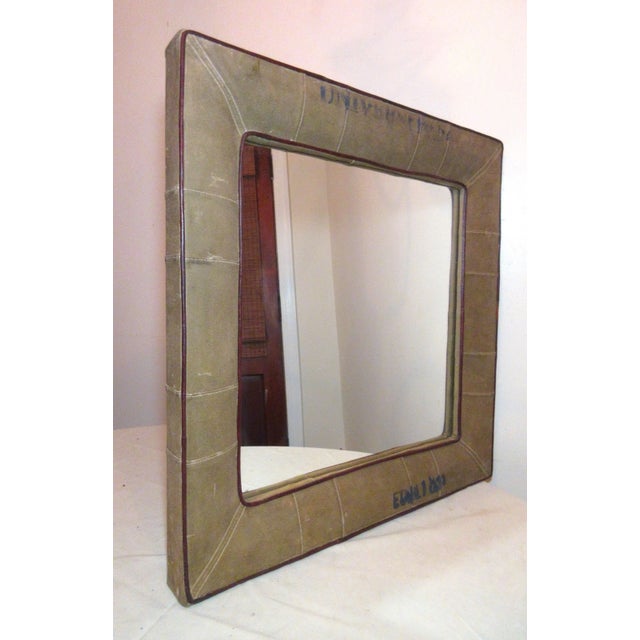 Up for sale is a very nice quality vintage handmade wall mirror made out of repurposed military canvas. it's made of...