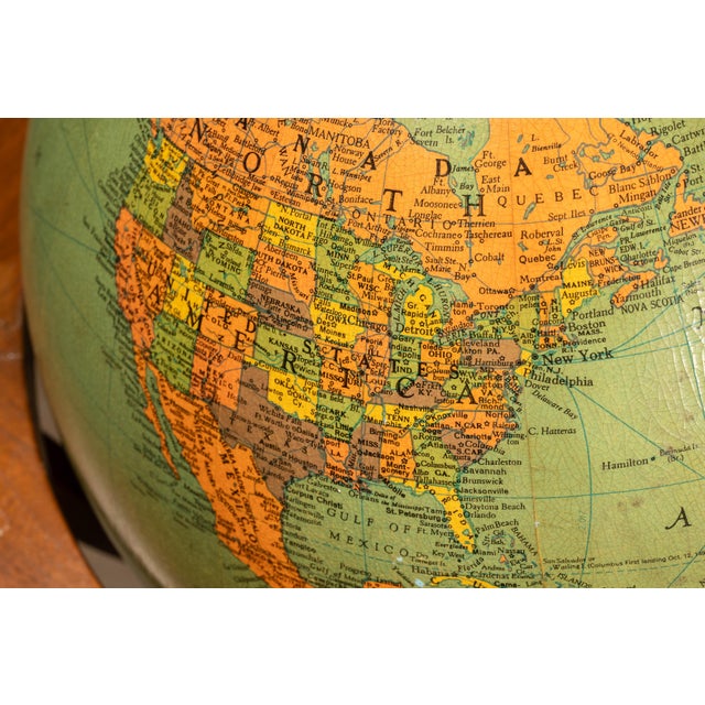 Blue 1930s Replogle Lighted Floor Globe on Wood Stand For Sale - Image 8 of 12