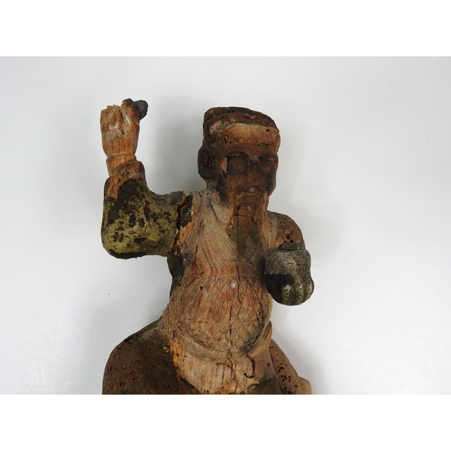 Mid 19th Century 19th Century Chinese Hand Carved Wood Guardian Sculpture For Sale - Image 5 of 9