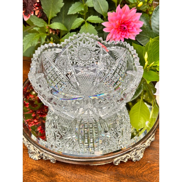 Early 20th Century Antique Crystal Glass Serving Bowl American Brilliant Period Bergan Glass Early 20th Century For Sale - Image 5 of 10