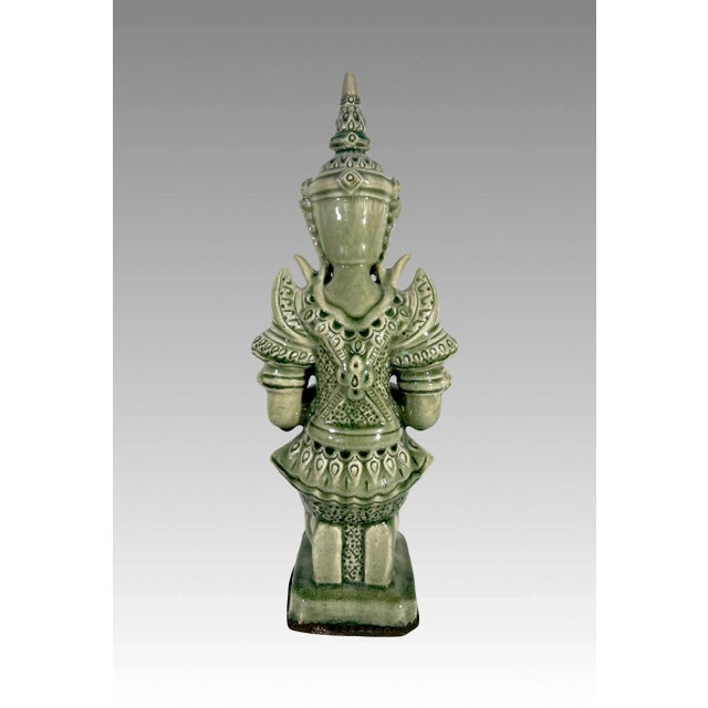 Boho Chic Large Celadon Green Crackle Glaze Angel Figure, Kneeling Tappanom (Thailand) For Sale - Image 3 of 12