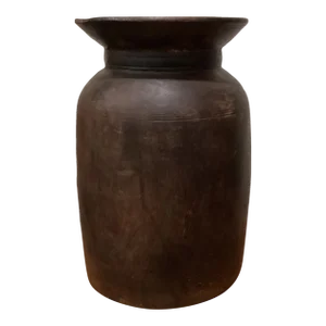 Vintage Early 20th Century Village Brown Wood Table Vase