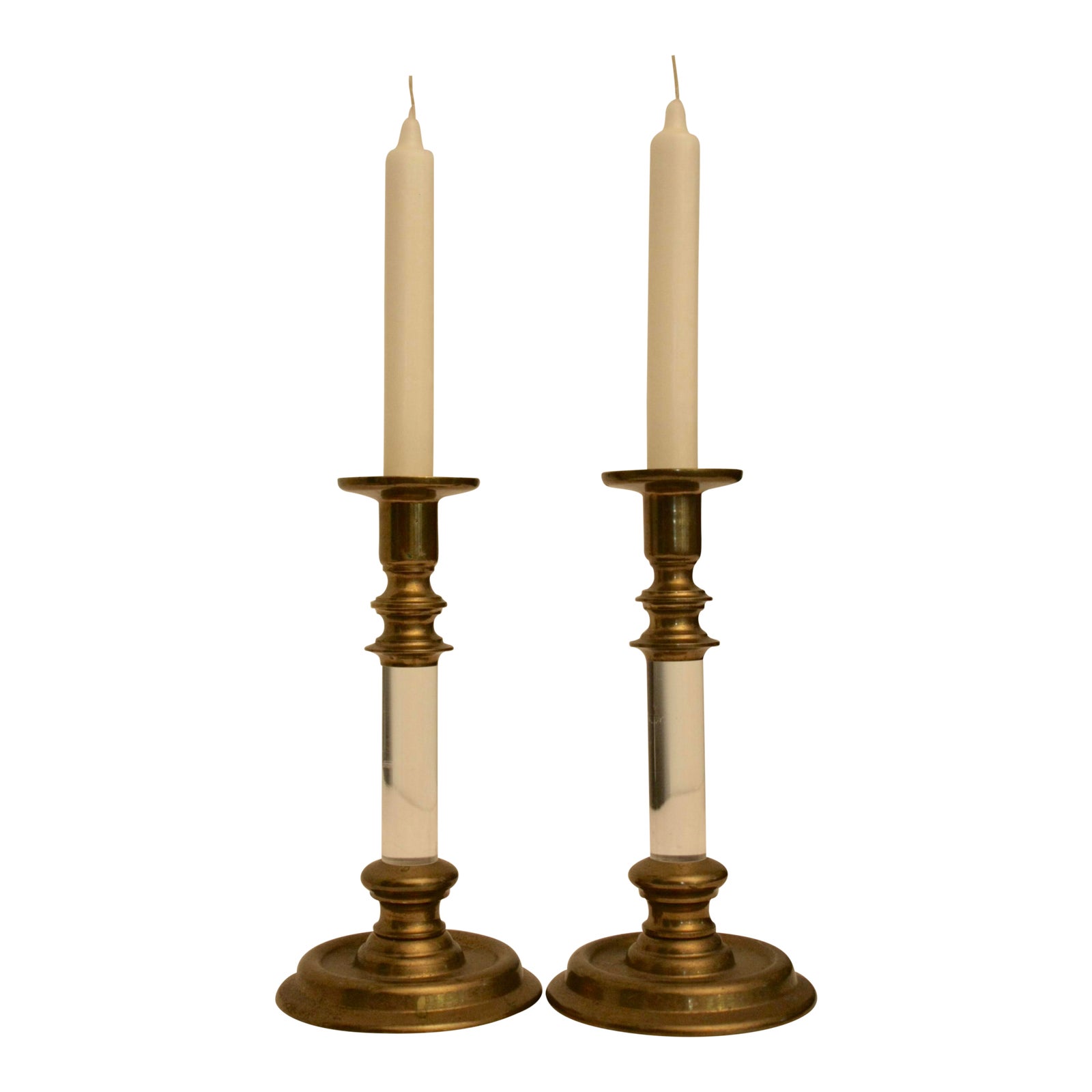 Lucite & Brass Candle Holders A Pair Chairish