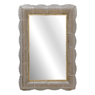 Mid-Century Modern Italian Sculptural Backlit Mirror in Murano Glass and Brass, 2000s For Sale