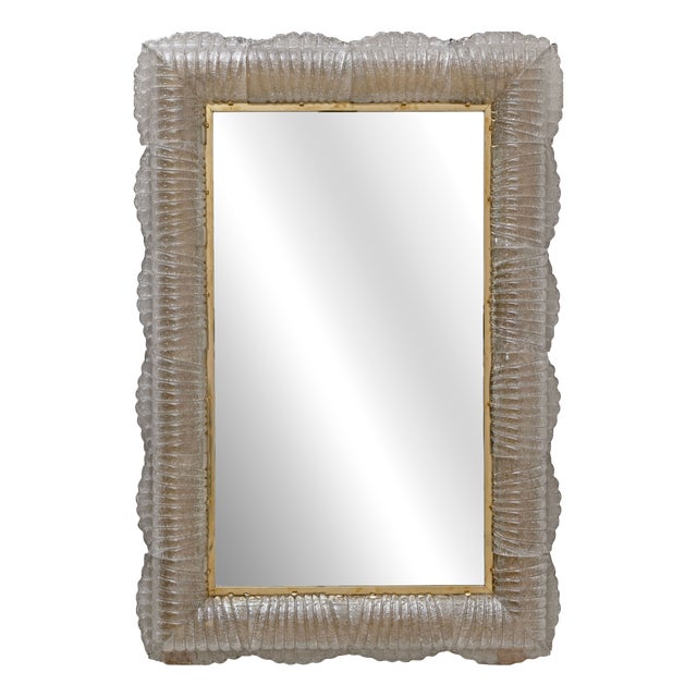 Mid-Century Modern Italian Sculptural Backlit Mirror in Murano Glass and Brass, 2000s For Sale