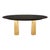 Dining table from Italy in the Modernist style. This piece features a brass base with two brass legs holding up a black...
