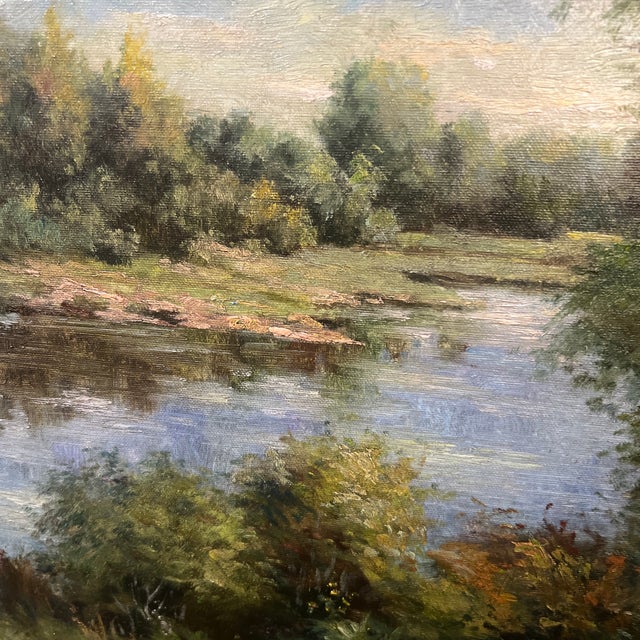 Textile 1980s European School Oil on Canvas Signed Framed Landscape Painting Impressionist Style For Sale - Image 7 of 12