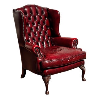 Red Leather Buttoned Back Chesterfield Armchair For Sale