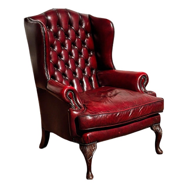 Red Leather Buttoned Back Chesterfield Armchair For Sale
