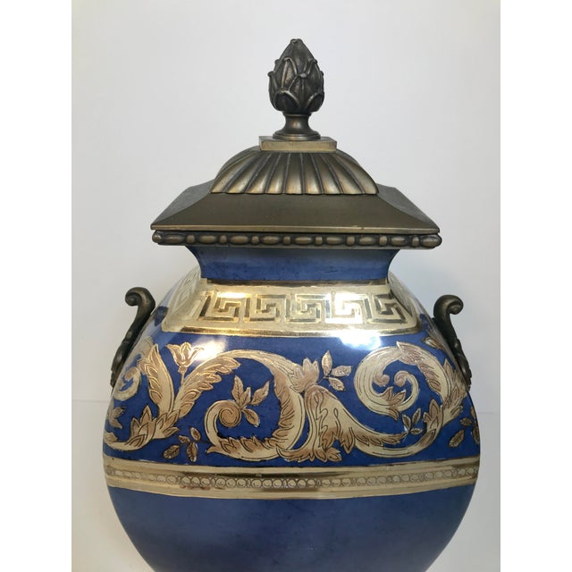 Neoclassical Cobalt Blue & Gold Vase Urn For Sale - Image 4 of 6