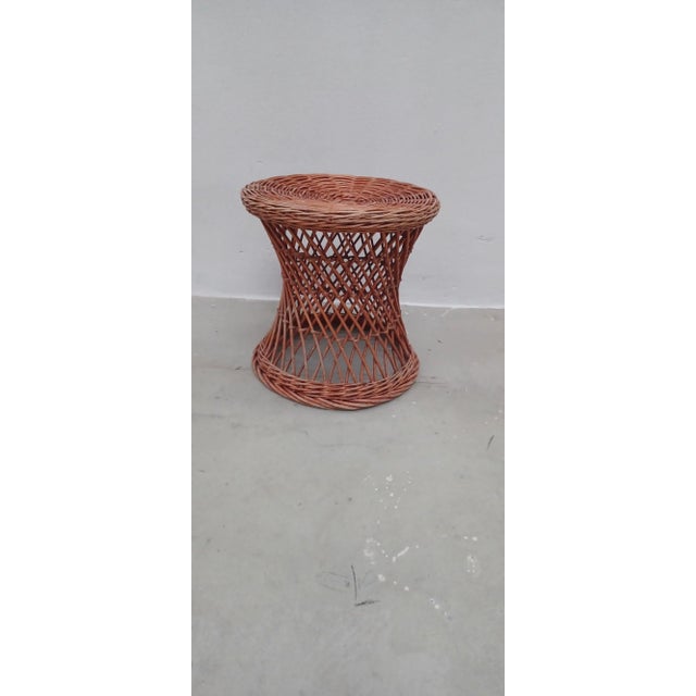 Low Vintage Rattan Stool For Sale - Image 9 of 9