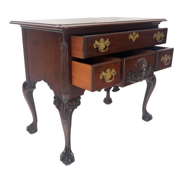 Chippendale Style Carved Mahogany Ball & Claw 4 Drawer Low Boy Dresser CLEAN! For Sale