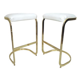 Pair of Mid 20th Century Brass Frame Stools For Sale