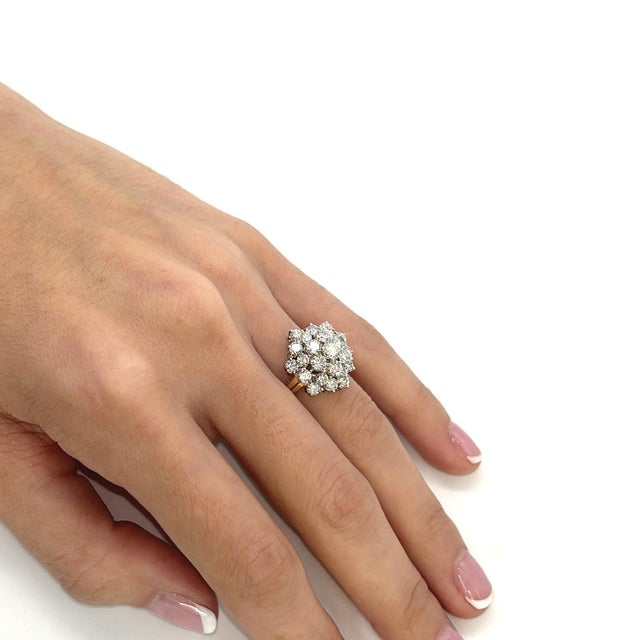 Mid 20th Century Mid 20th Century Oscar Heyman 18k Yellow & White Gold Diamond Cluster Cocktail Ring - Size 5.25 For Sale - Image 5 of 7