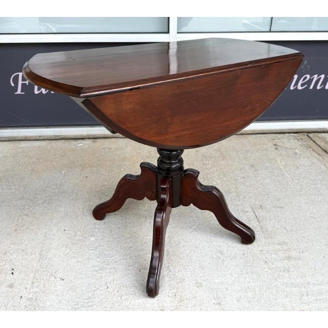 Wood Antique Mahogany Drop Leaf Table With Pedestal Base For Sale - Image 7 of 14