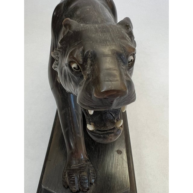 Bone Vintage Horn Carving of a Ferocious Panther For Sale - Image 7 of 10