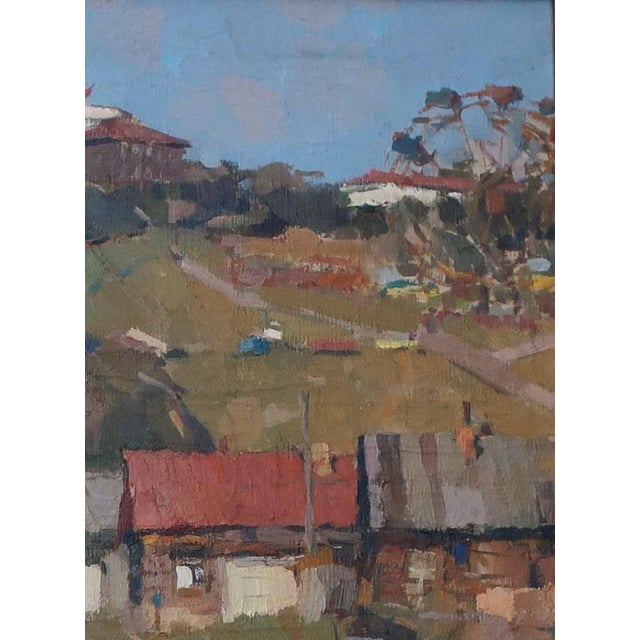 Realism 1950s Autumn Landscape Oil Painting, Ukrainian Village Art 78-58,5 For Sale - Image 3 of 6