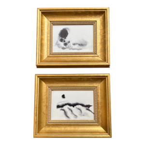 Contemporary 2 Original Abstract Black Ink Paintings- Set of Two