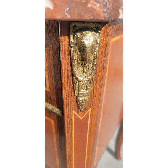 Auburn Vintage Inlaid Marquetry French Commode Louis XV Chest of Drawers Marble Top Ormolu For Sale - Image 8 of 8