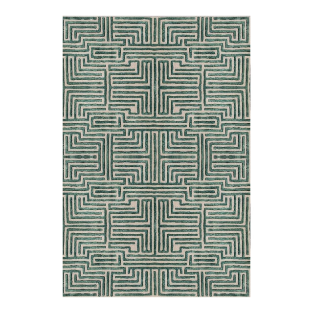 Knossos Hand-Tufted Maze Rug, Boxwood Green, 6x9 For Sale