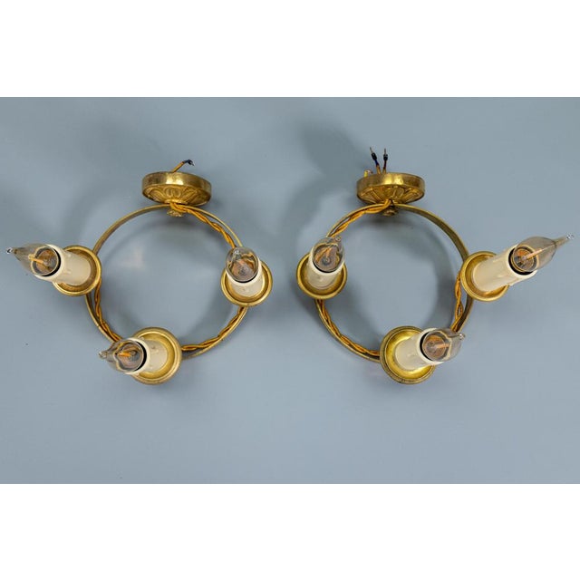 Empire French Brass and Bronze Three-Light Wall Sconces, 1920s, Set of 2 For Sale - Image 17 of 18