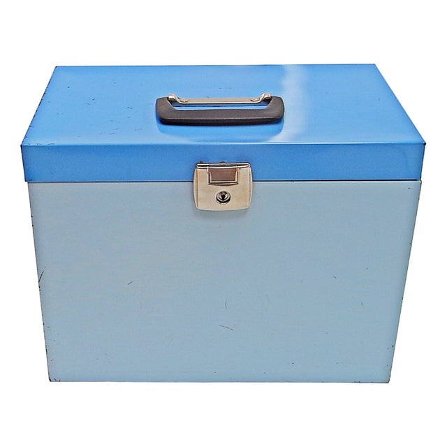 Blue Document Box in Coloured Metal Sheet For Sale