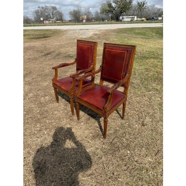 Large 19th Century Leather French Louis XVI Bergere or Armchair- A Pair For Sale - Image 6 of 16