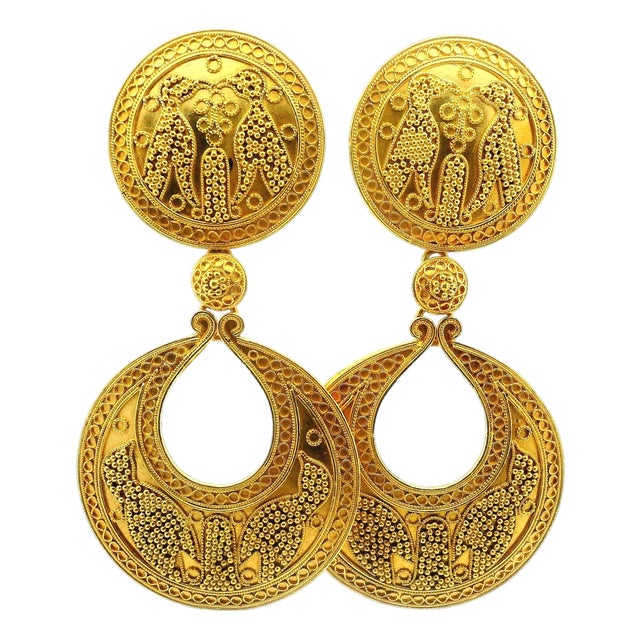 Vintage Ilias Lalaounis 18k Gold Ancient Revival Drop Earrings, Greece, A Pair For Sale