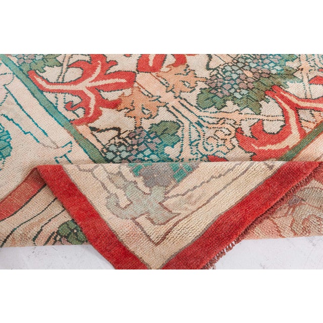 Doris Leslie Blau Vintage Irish Arts & Crafts Floral Ivory Hand-Knotted Wool Rug For Sale - Image 4 of 8