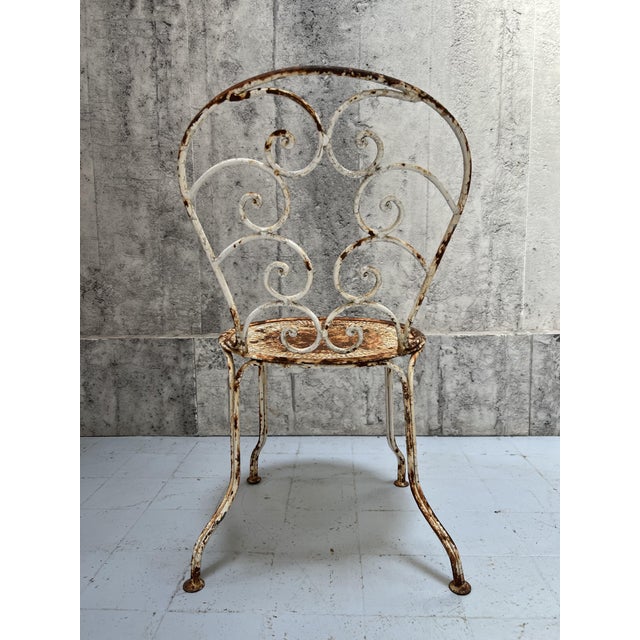 Antique Chippy Paint and Rusty Metal Garden Chairs, 1920s, Set of 4 For Sale - Image 6 of 8