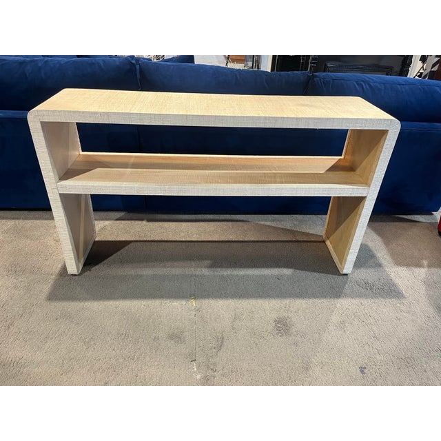Contemporary Crate and Barrel Grasscloth “Meadow” Console Table For Sale - Image 3 of 12