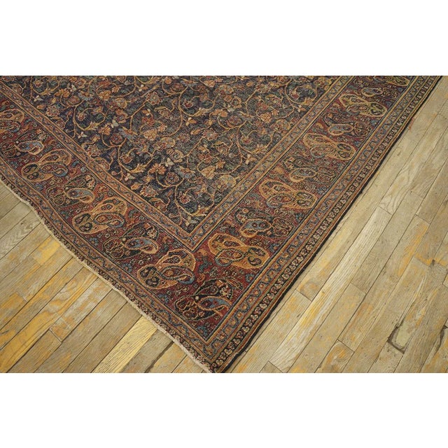Navy Blue 1850s Navy Floral Paisley Antique Persian Moud Rug 5' 9''x 7' 9'' Knotted Wool Carpet For Sale - Image 8 of 9