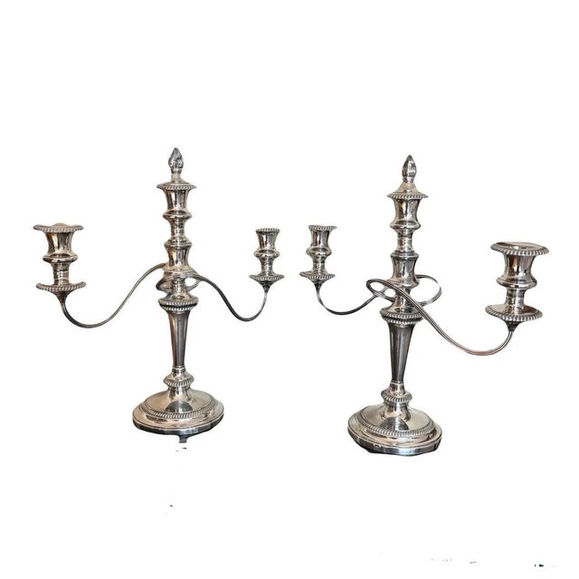 Silver Barker-Ellis Silver Co. Made in England Silverplate Pair 3-Arm Candelabras For Sale - Image 8 of 12
