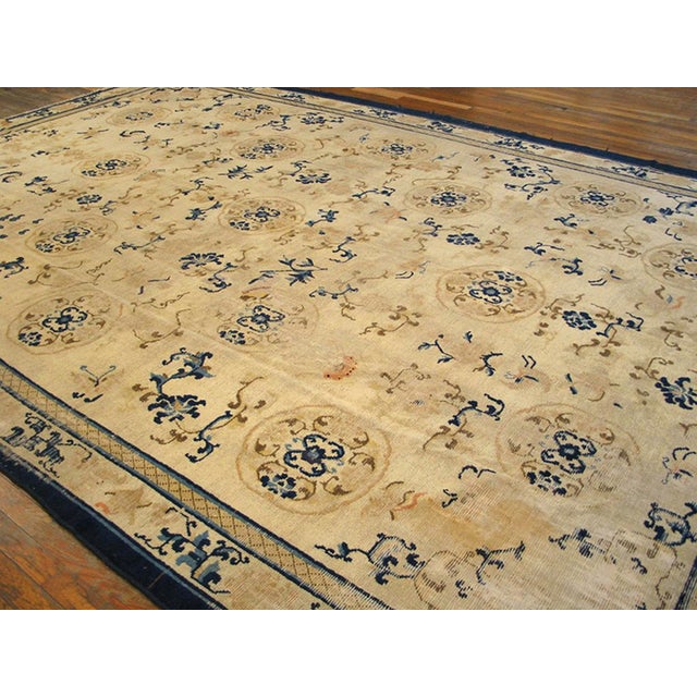 Mid 19th Century Splendid White Ivory Color With Delicate Palmettes Design Antique Chinese Ningxia Rug For Sale - Image 5 of 6