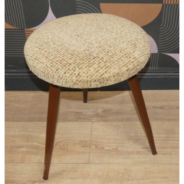 Mid-Century Modern 1950s Tacke Stool, Round, Wood, 3 Legs, Beige For Sale - Image 3 of 7
