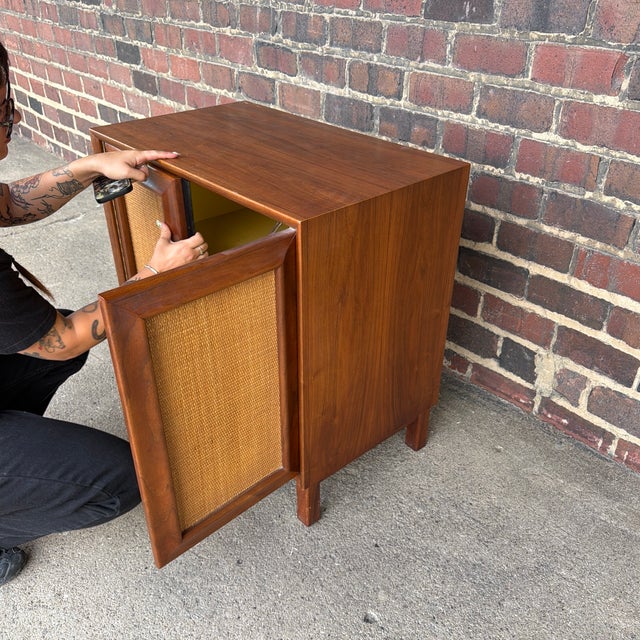 American American of Martinsville Wonderwood Walnut & Cane Cabinet / Nightstand For Sale - Image 3 of 11