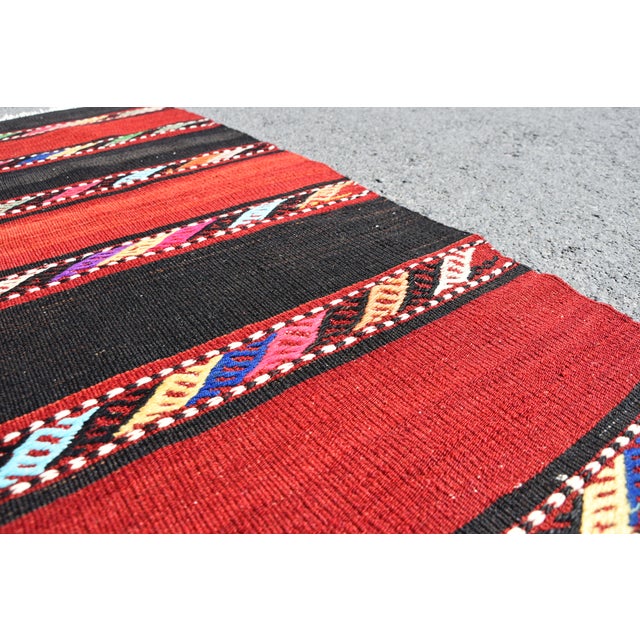 Red 1960s Rustic Hand Knotted Red Striped Kilim For Sale - Image 8 of 10