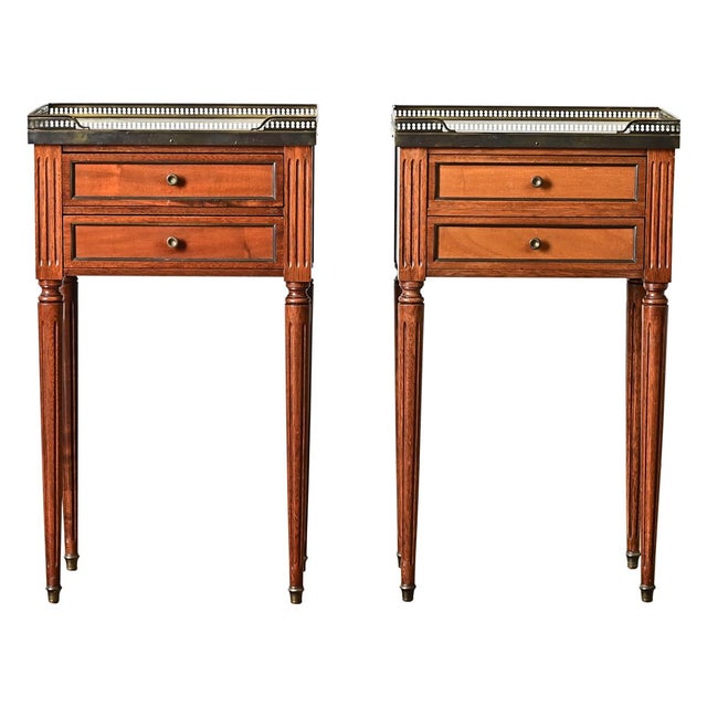 Brown French Vintage Pair of Louis XVI Style Bedside Tables For Sale - Image 8 of 8