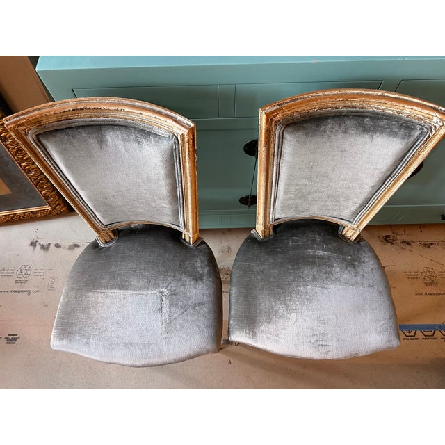 Early 20th Century Antique Side Table Chairs. Crushed Velvet, Champagne Color - Set of 2 For Sale - Image 4 of 11