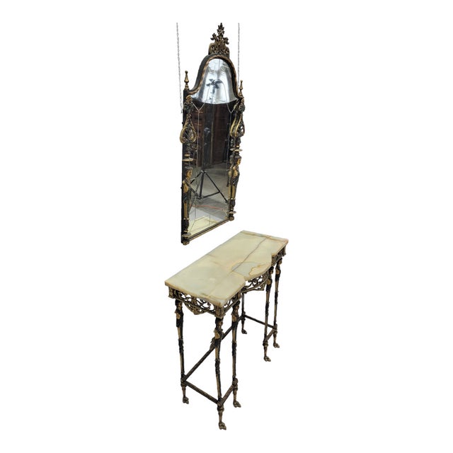 Metal Antique Oscar Bach Style Console Table With Mirror For Sale - Image 7 of 12