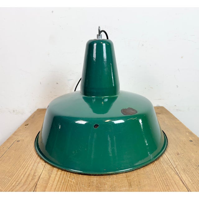 Large Industrial Green Enamel Factory Pendant Lamp, 1960s For Sale - Image 13 of 17