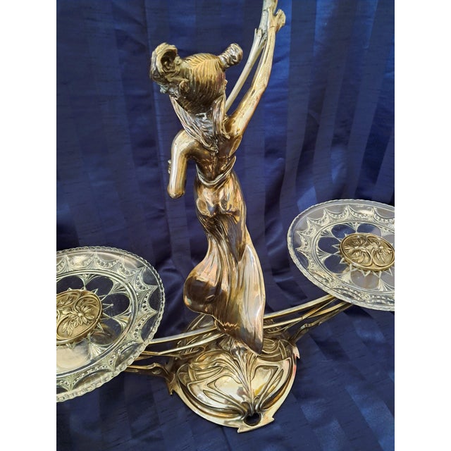 Silver Art Nouveau Silver-Plated Centrepiece with 2 Glass Inserts and Etched Motifs, 1903 For Sale - Image 8 of 9