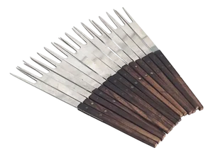 1960s Carl Auböck Style Teak Wood and Stainless Steel Fondue Forks, 15 Pieces
